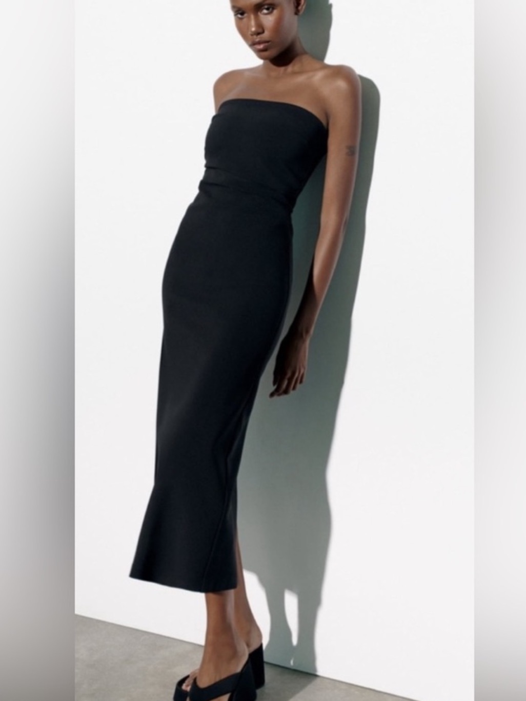 Zara Black Strapless Midi Dress Nwt